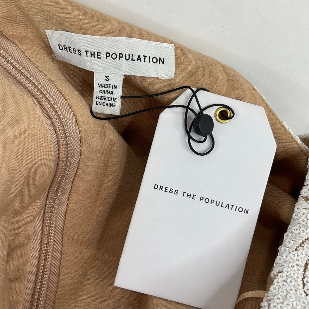 Dress the Population Dress Womens Sz S Blair Lace MiDi White Nude Msrp $269 - Picture 7 of 14